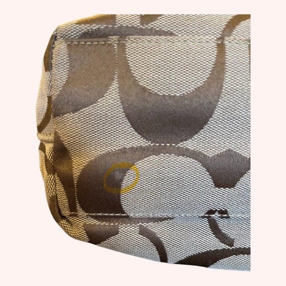 Coach Signature Stripe Tote F19046 Khaki Brown Canvas Leather Trim Purse Bag - Picture 7 of 14